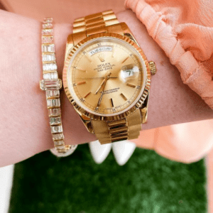 gold watch and gold and diamond bracelet