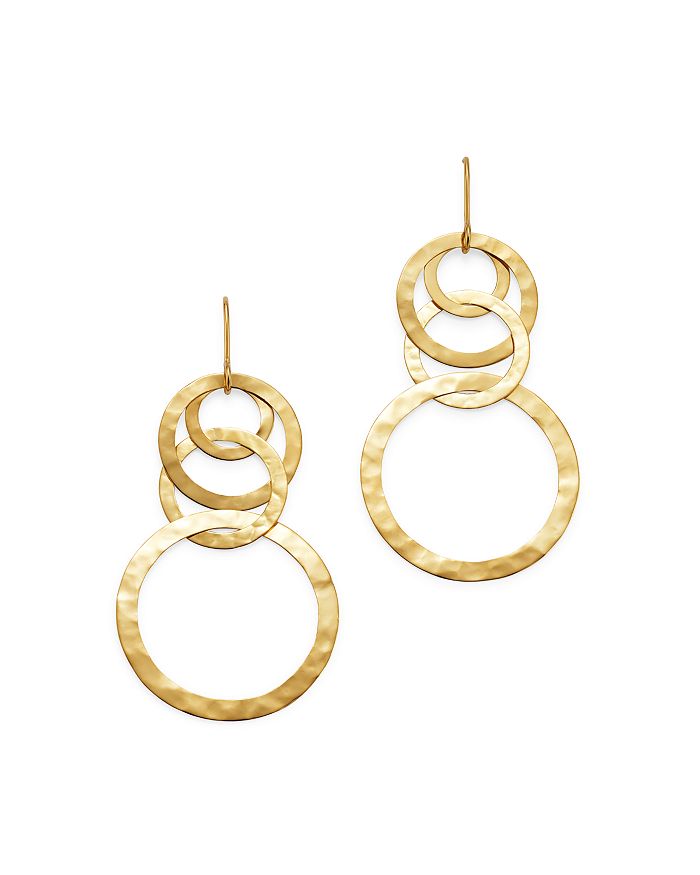 Ippolita Classico Crinkle Hammered Circle Drop Earrings in 18K Gold on white background