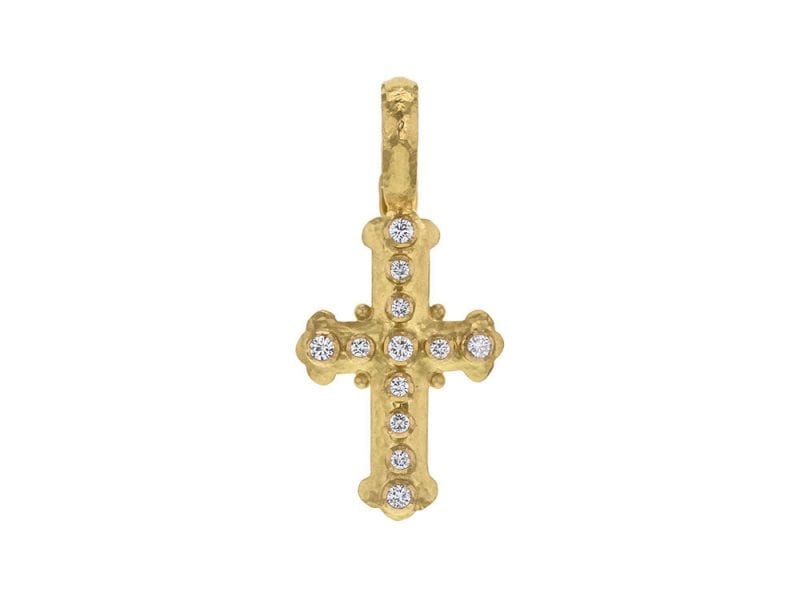 Elizabeth Locke Small Byzantine Cross Pendant with Diamonds in 19kt Yellow Gold