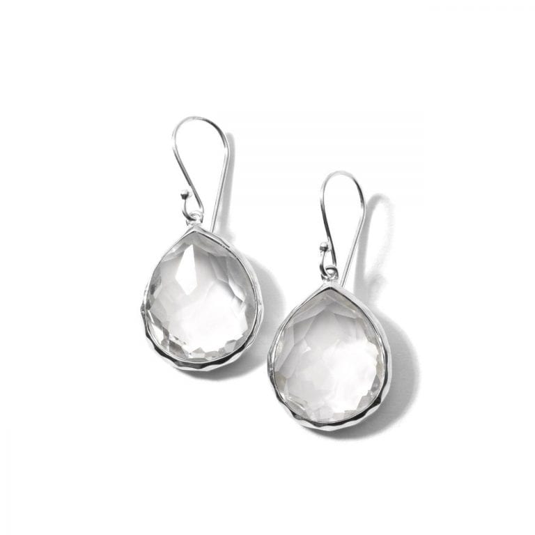 silver and clear quartz drop earrings