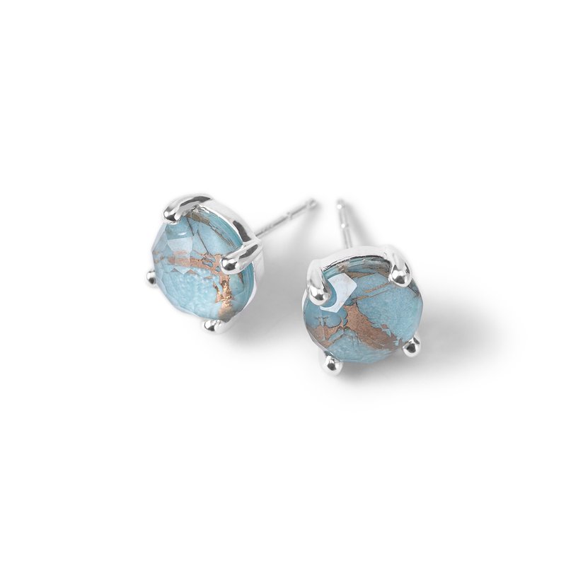 bronze turquoise silver stud earrings on white background