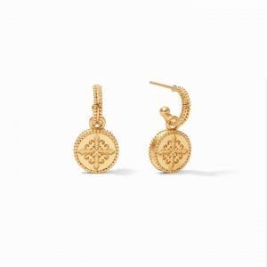 Julie Vos Fleur-de-Lis Hoop & Charm Earrings in Iridescent Clear Crystal