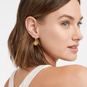 Julie Vos Fleur-de-Lis Hoop & Charm Earrings in Iridescent Clear Crystal