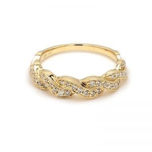 360 image of gold twist diamond wedding band ring