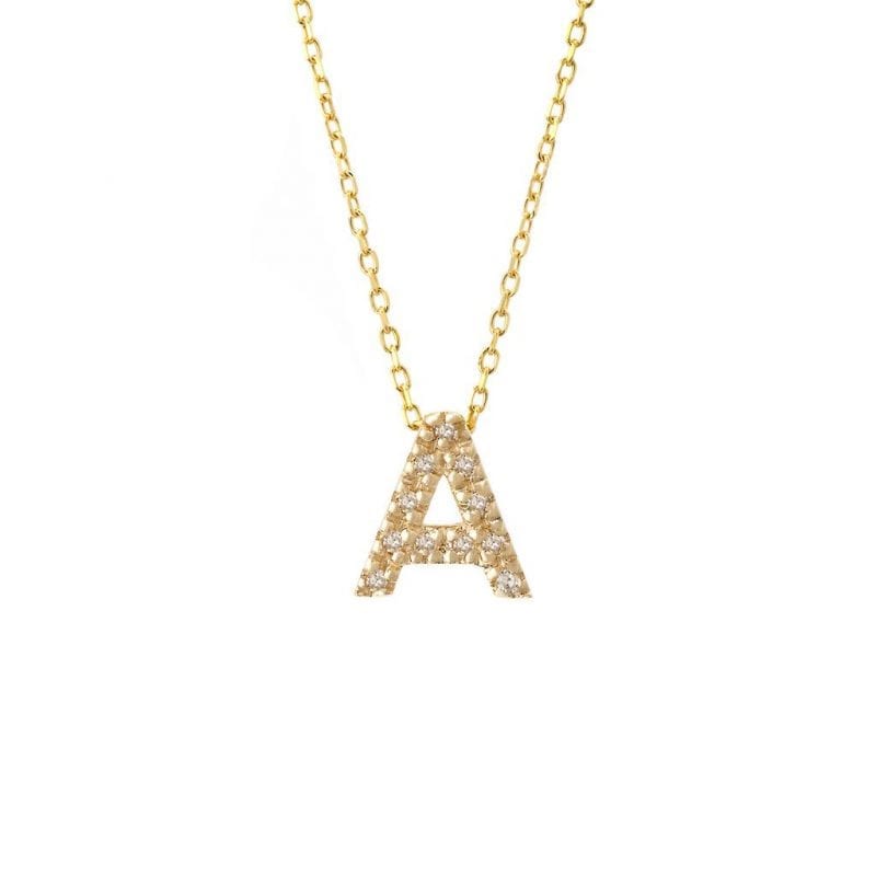 Block Diamond Initial Necklace 