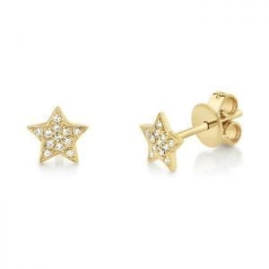 MB Essentials Pave Diamond Star Stud Earrings in 14k Yellow Gold