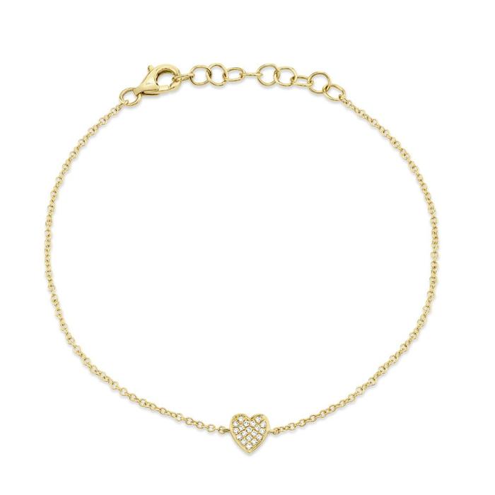Pave Diamond Heart Bracelet in 14k Yellow Gold