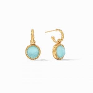 Julie Vos Fleur-de-Lis Hoop & Charm Earring in Bahamian Blue