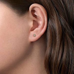 Beaded Halo Diamond Stud Earrings in 14k Yellow Gold