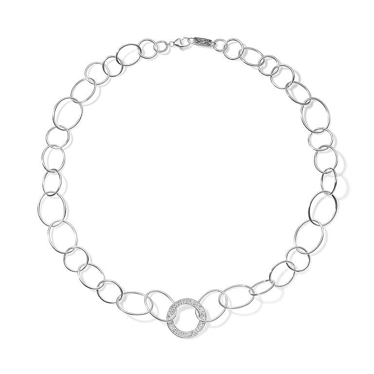 Open Wavy Circle Chain Necklace in Sterling Silver with Diamonds