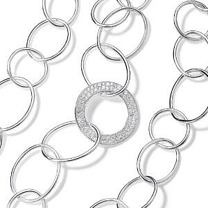 Zoom in of Open Wavy Circle Chain Necklace in Sterling Silver with Diamonds