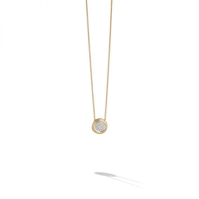 marco bicego pave diamond necklace on white background