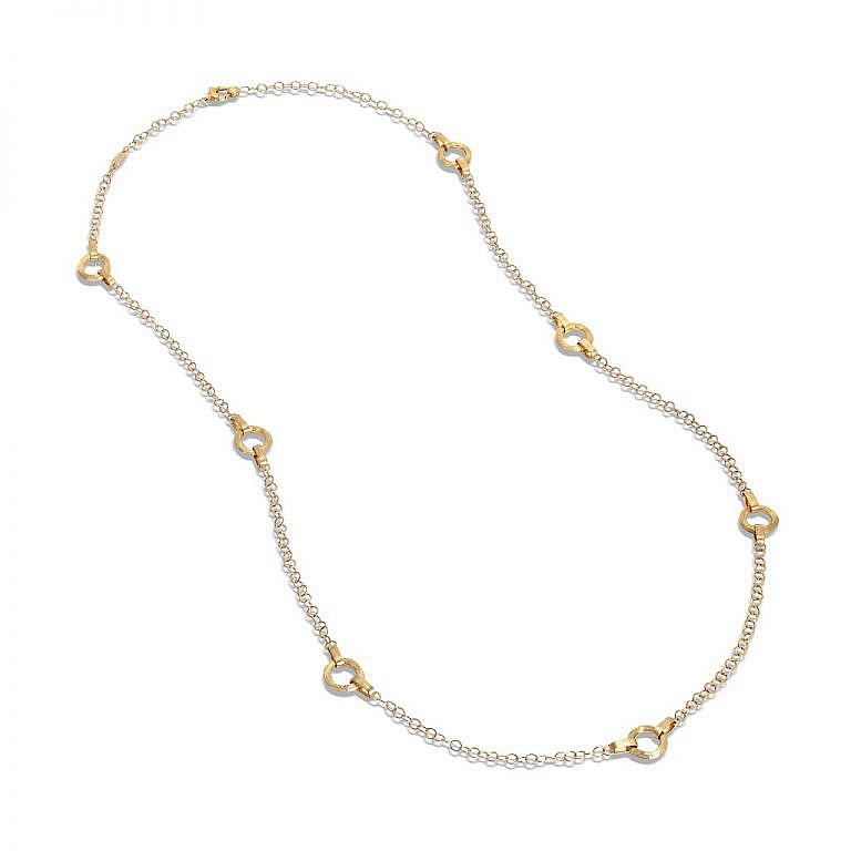 long gold necklace with stations