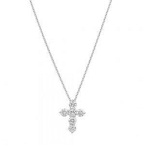 white gold diamond cross necklace on white background