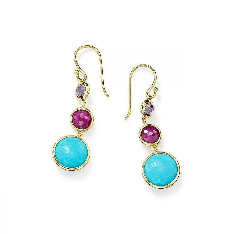 Ippolita Lollipop Lollitini 3-Stone Drop Earrings in Multi Colorway on white background