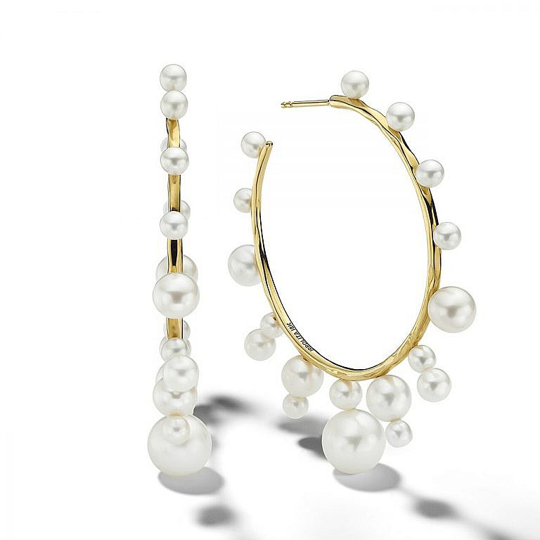 Ippolita Nova Radiating Hoop Earrings in 18kt Yellow Gold on white background