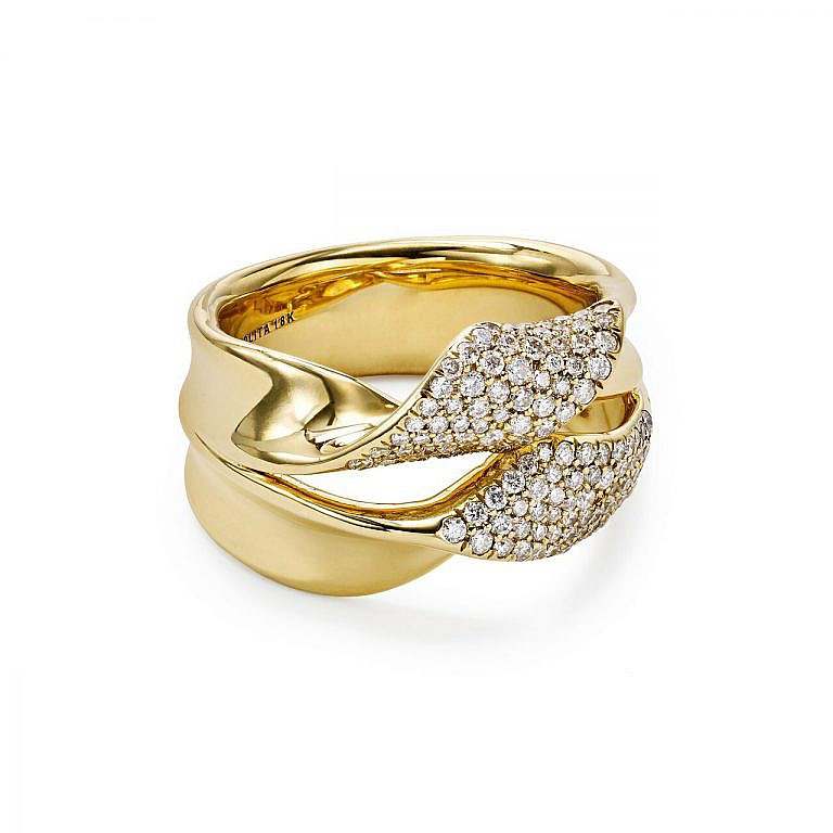 Ippolita Double Twist Ribbon Ring with Diamonds in 18K Gold