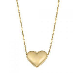 yellow gold puffed heart pendant necklace white background