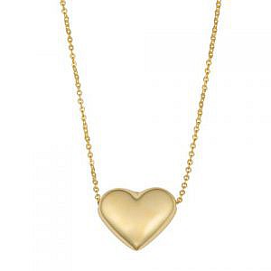 yellow gold puffed heart pendant necklace white background