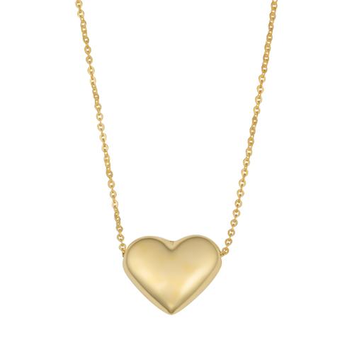 yellow gold puffed heart pendant necklace white background