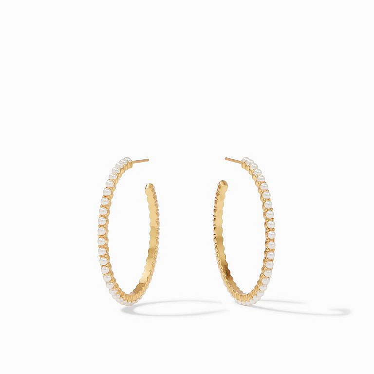 yellow gold & pearl hoop earring