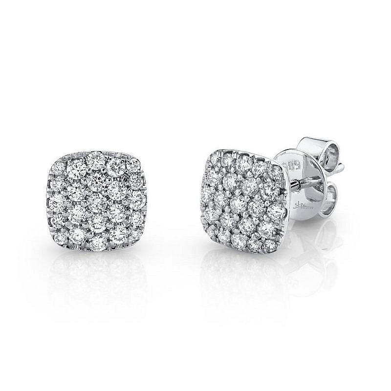 pave diamond cushion stud earrings