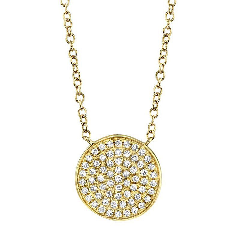 yellow gold pave circle pendant