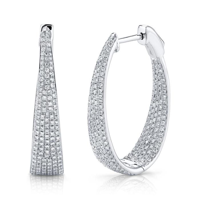 White gold and diamond tapered hoops