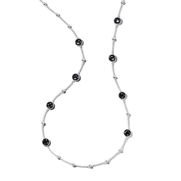 Ball and Stone Station Necklace in Sterling Silver & hemitite