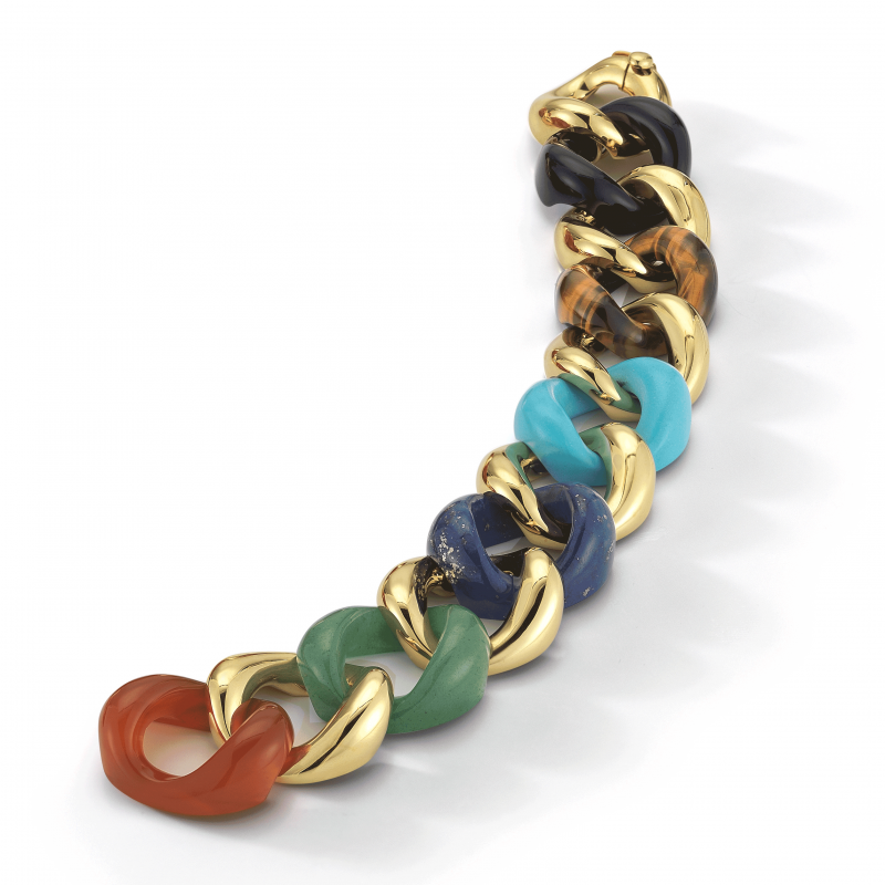multi stone classic link bracelet on white background