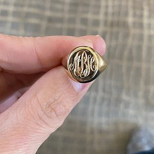 signet ring with cursive monogram