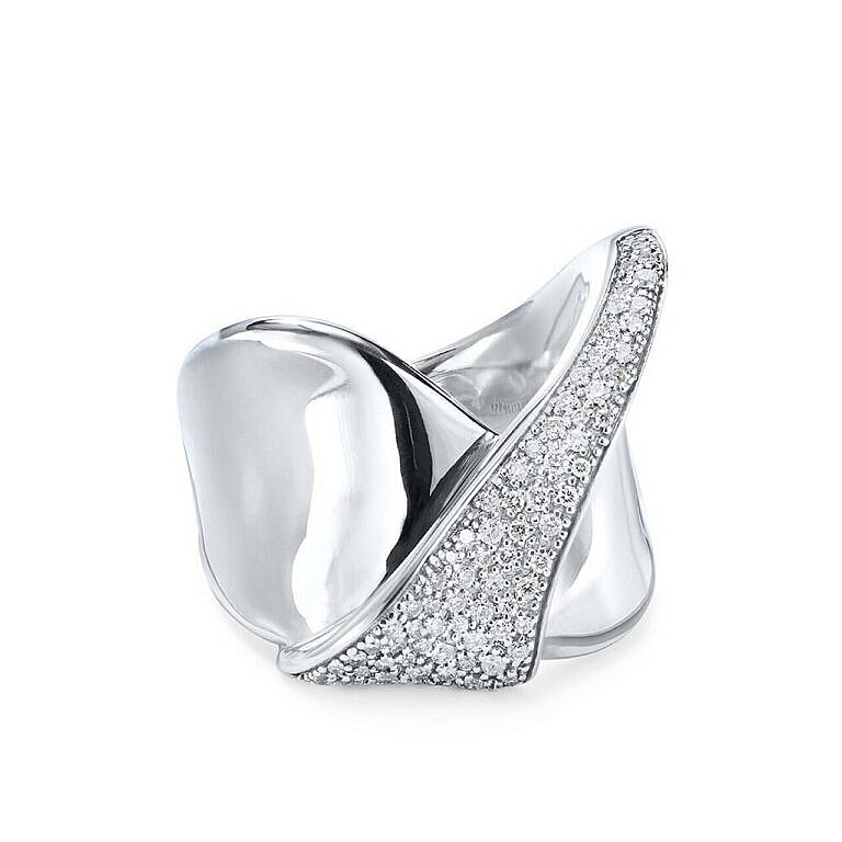 Folded Pave Ribbon Ring with Diamonds in Sterling Silver