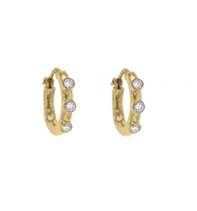 Elizabeth Locke Hammered Hoops with Diamonds