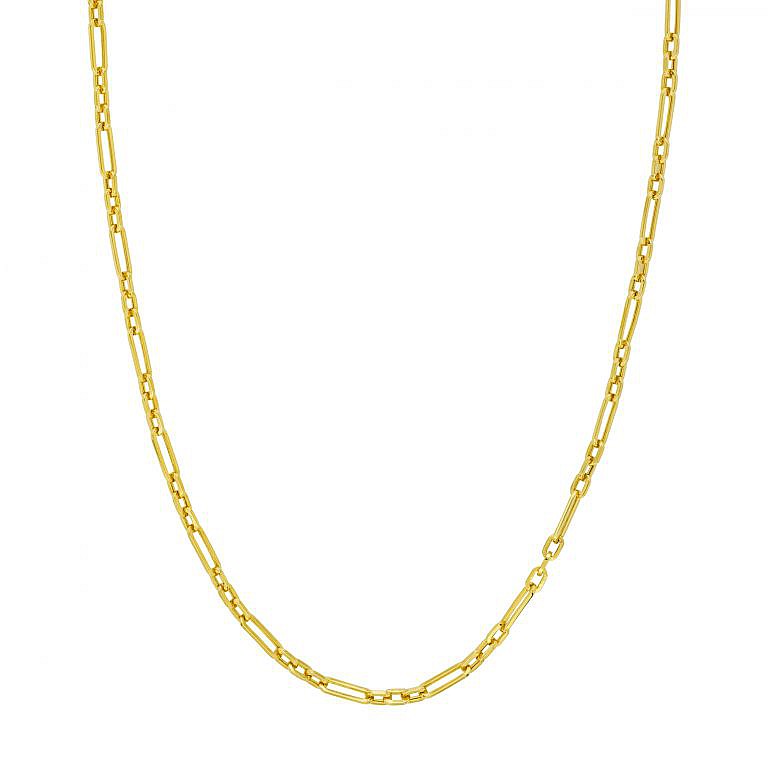 gold paperclip chain necklace on white background