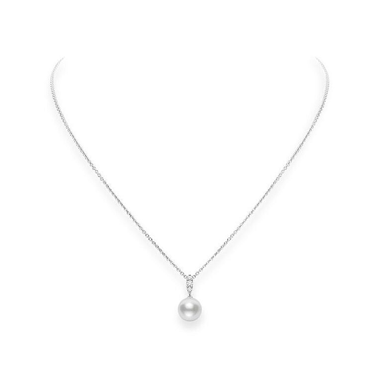 mikimoto white gold, pearl & diamond necklace