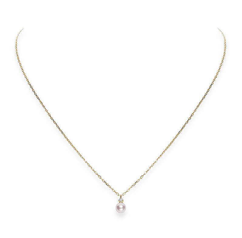 mikimoto yellow gold, pearl & diamond necklace