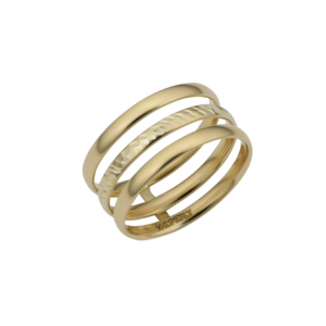 yellow gold triple band ring on white background
