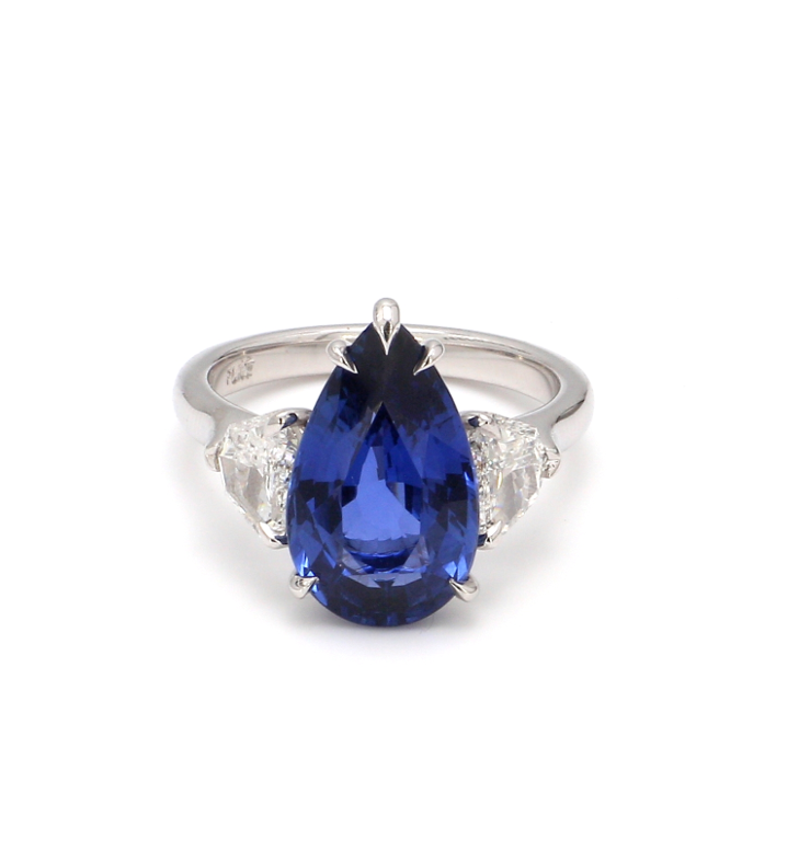 Sapphire Pear and Diamond Platinum Ring