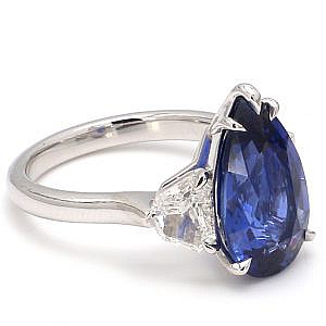 Sapphire Pear and Diamond Platinum Ring