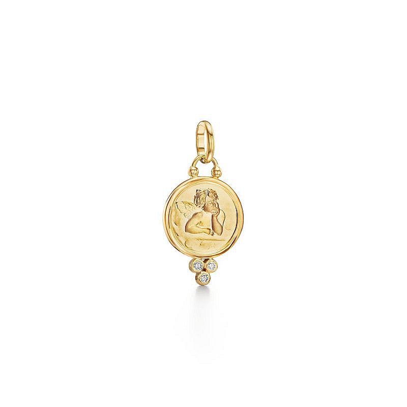 Temple St. Clair Angel 18kt Gold and Diamond 14mm Cherub Pendant