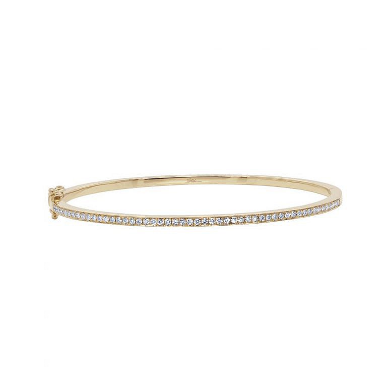 thin diamond hinge bangle in yellow gold on white background