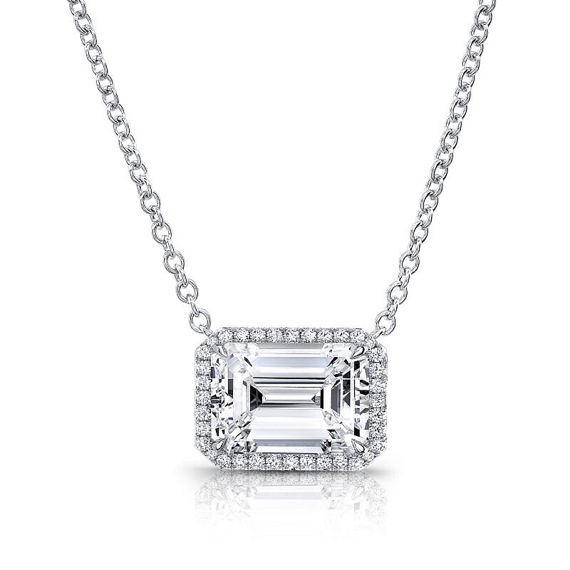 Emerald-Cut Lab-Created Emerald Solitaire Necklace in 10K Gold – 19