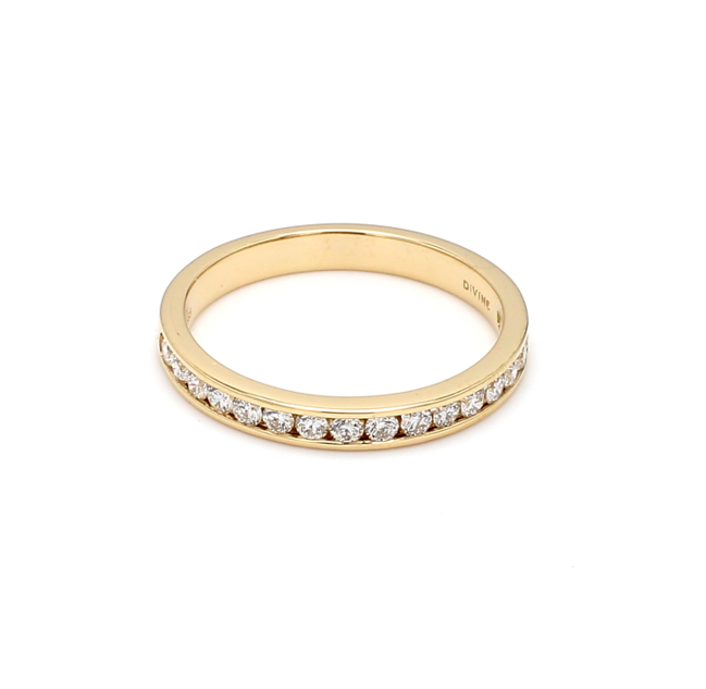 channel set wedding band in yellow gold