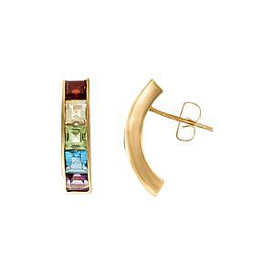 side view of estate multi color half hoop earrings