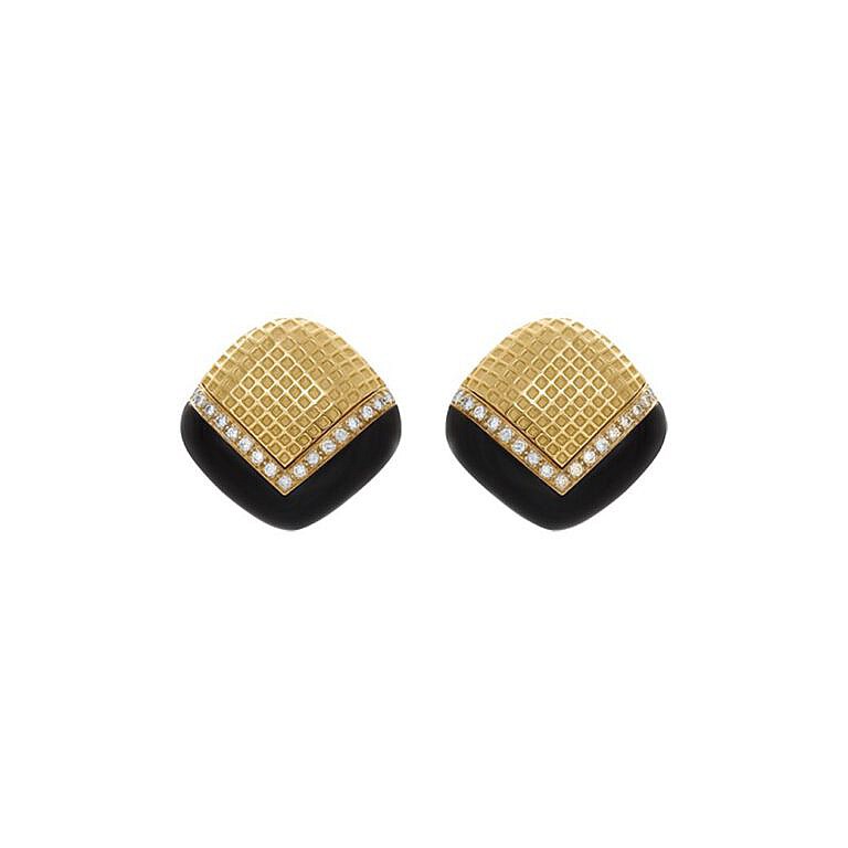 Onyx black and gold estate stud earrings