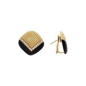 side view of onyx black and gold estate stud earrings
