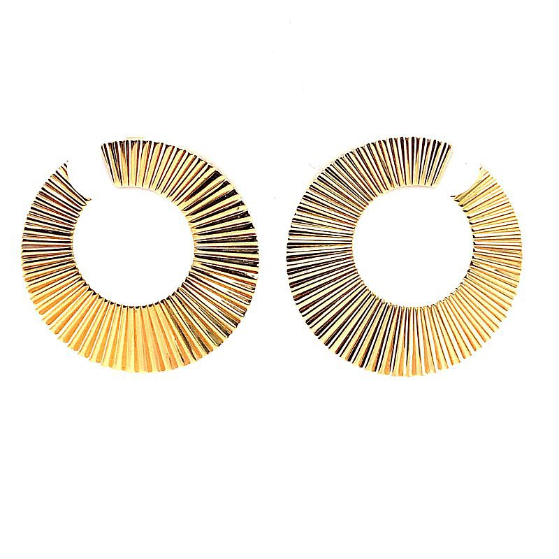 Estate ribbed fluted gold hoops