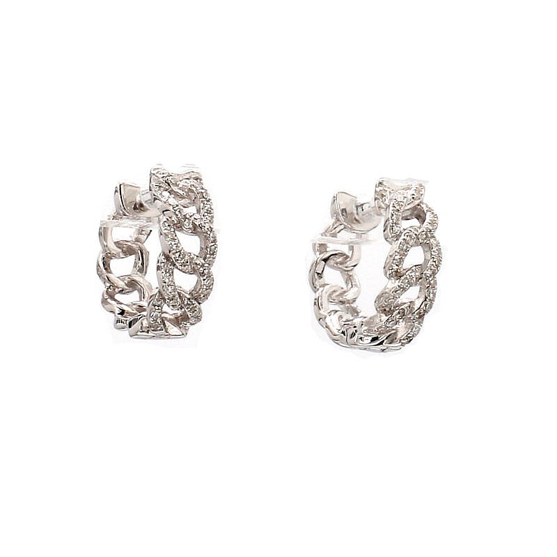 Diamond Link Huggie Hoop Earrings