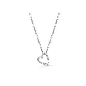 Diamond Open Heart Charm Pendant Necklace White Gold