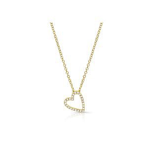 Diamond Open Heart Charm Pendant Necklace Yellow Gold